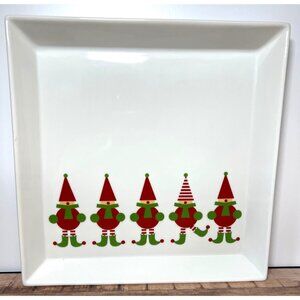 Crate & Barrel Porcelain Holiday Plate With Elf Design 12"x12" Christmas Decor